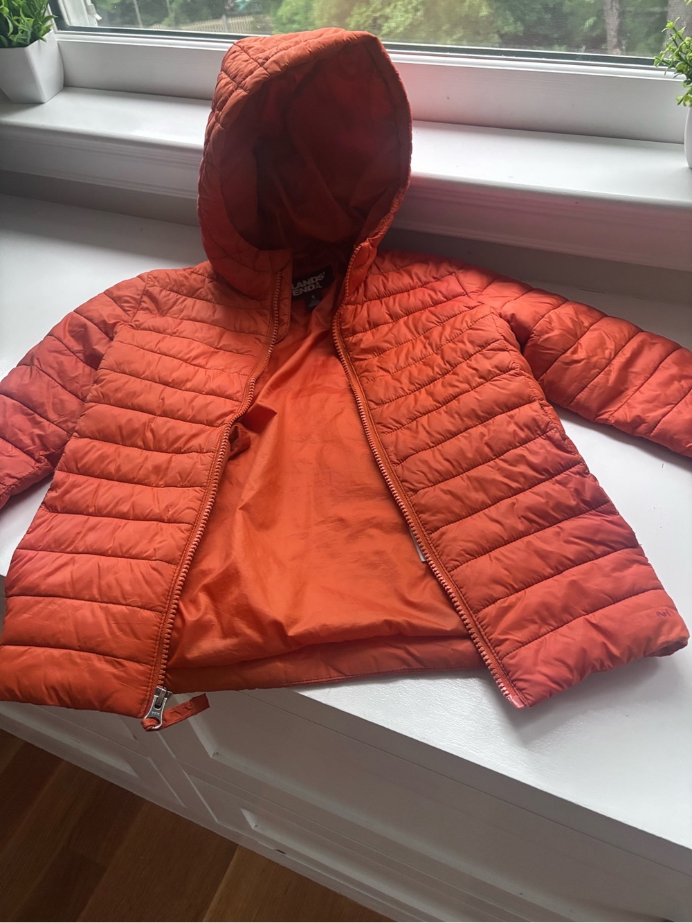 Lands' End Kids Orange Quilted Hooded Puffer Jacket